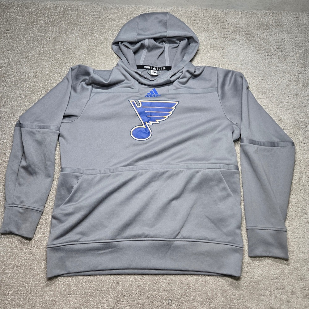 Adidas St Louis Blues NHL AEROREADY Pullover Hoodie Mens XL Grey Blue Logo